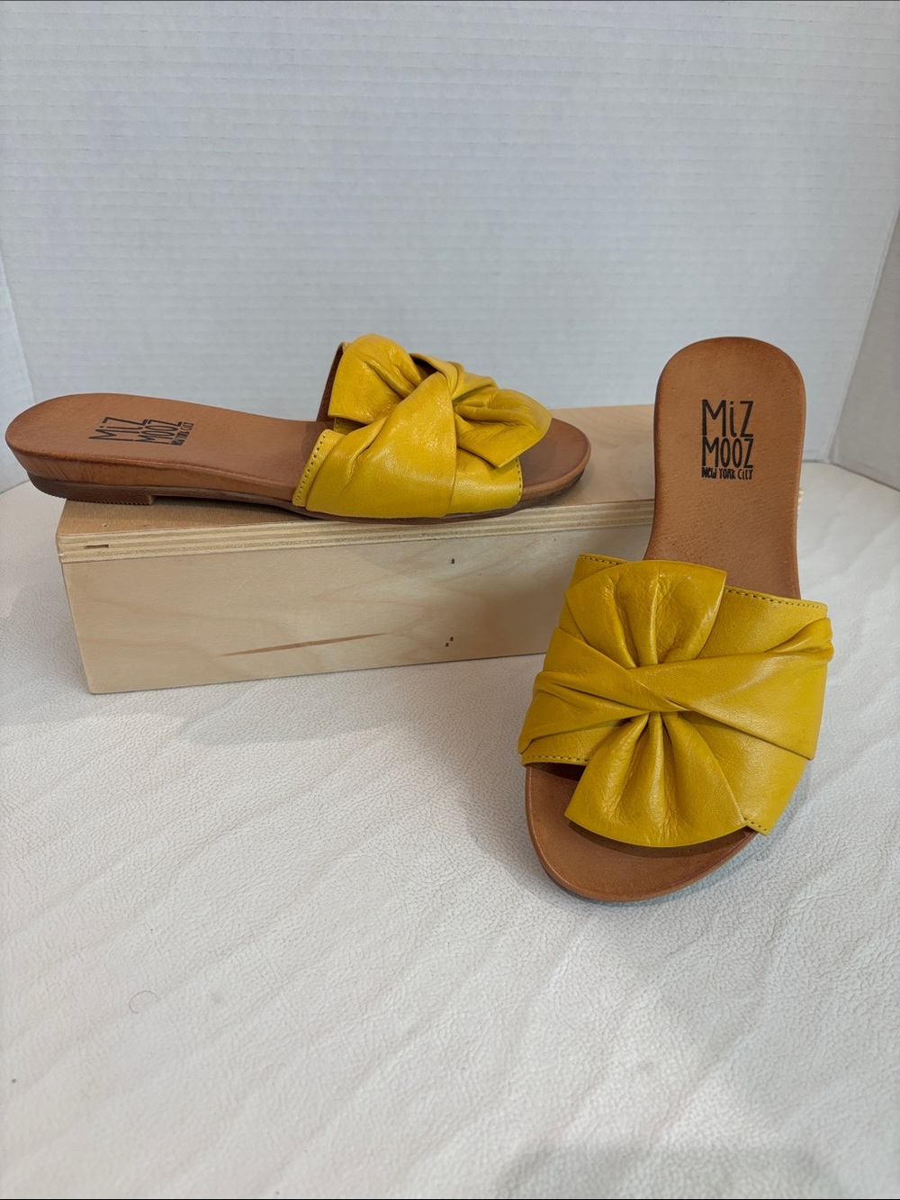 Miz Mooz Mustard Knot Leather Slide Sandals